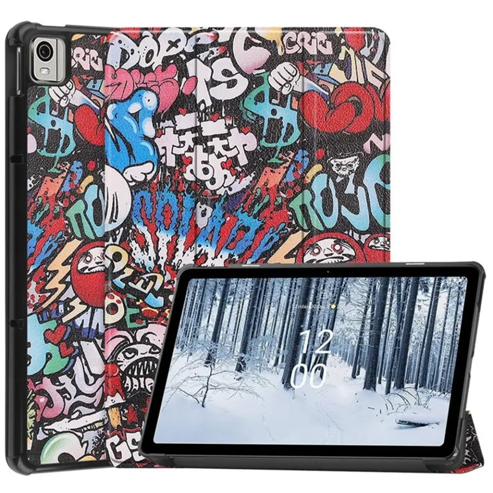 Husa tableta pentru Nokia T21, SKYDDAR INNOVATION, cu suport Multi-Unghi si functie Sleep/Wake, FoldPro, Urban vibe, set cu sticker