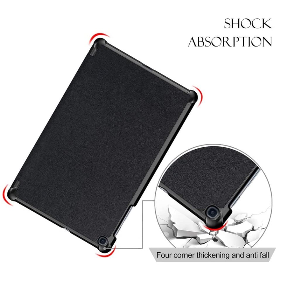 Husa tableta pentru Samsung Galaxy Tab A 10.1 2019 T510, SKYDDAR INNOVATION, cu suport Multi-Unghi si functie Sleep/Wake, FoldPro, Negru, set cu sticker - 1 | YEO