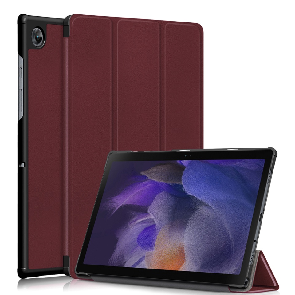 Husa tableta pentru Samsung Galaxy Tab A8 10.5 (2021), SKYDDAR INNOVATION, cu suport Multi-Unghi si functie Sleep/Wake, FoldPro, Rosu, set cu sticker