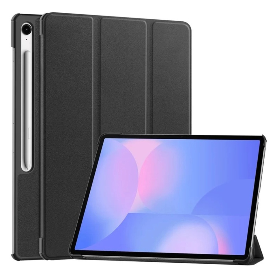 Husa tableta pentru Samsung Galaxy Tab S10 FE Plus, SKYDDAR INNOVATION, cu suport Multi-Unghi si functie Sleep/Wake, FoldPro, Negru, set cu sticker