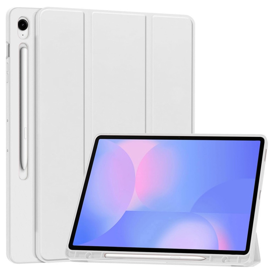 Husa tableta pentru Samsung Galaxy Tab S10 FE Plus, suport Pencil, functie Sleep/Wake, SKDR, Flex Trifold, Gri, set cu sticker