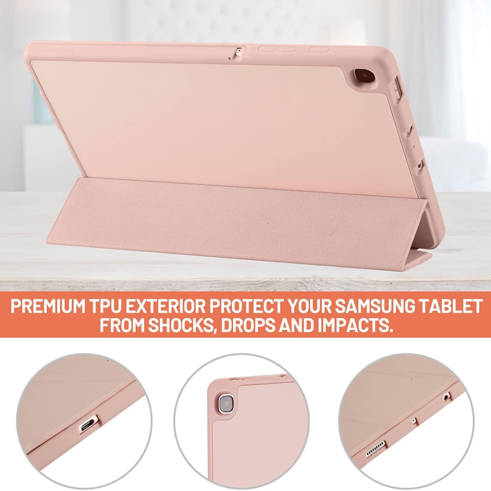 Husa tableta pentru Samsung Galaxy Tab S6 Lite (2020/2022/2024) cu suport cu 2 Unghiuri și functie Sleep/Wake, SKDR OfficeMate - Roz - 1 | YEO