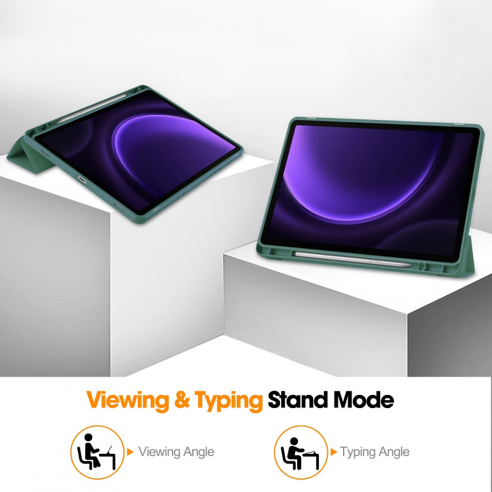 Husa tableta pentru Samsung Galaxy Tab S9 FE cu suport 2 Unghiuri și functie Sleep/Wake, SKDR OfficeMate - Verde inchis - 1 | YEO