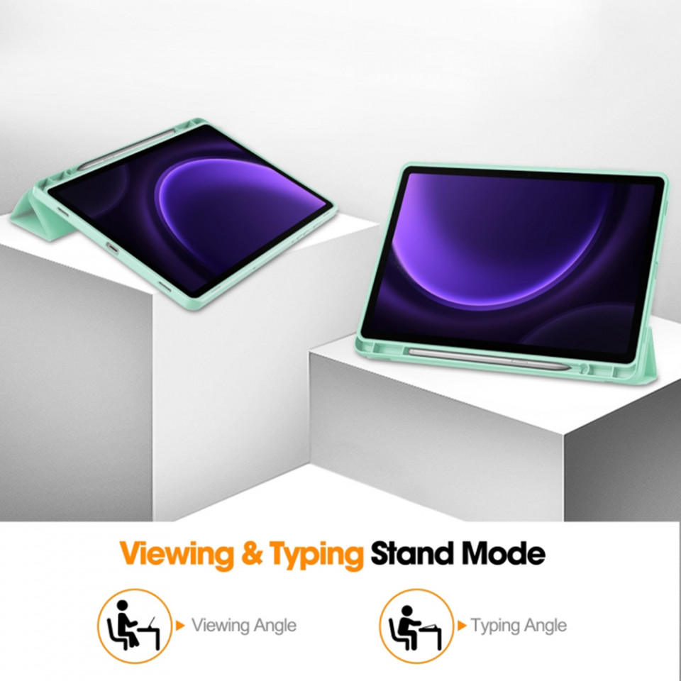 Husa tableta pentru Samsung Galaxy Tab S9 FE cu suport 2 Unghiuri și functie Sleep/Wake, SKDR OfficeMate - Verde deschis - 5