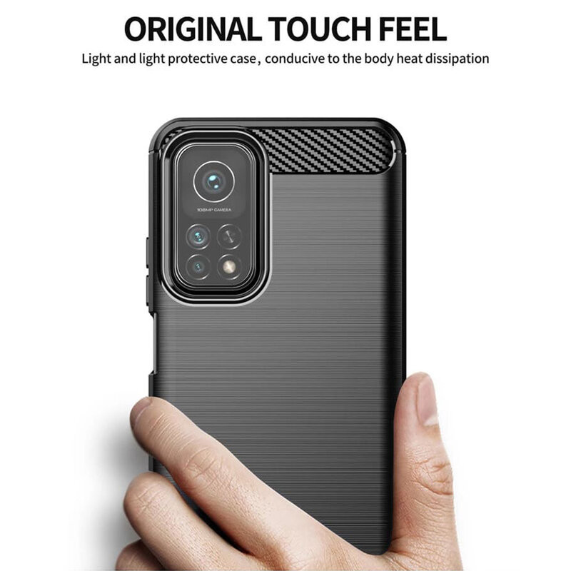 Husa Xiaomi Mi 10T / Mi 10T Pro din silicon, Slim, cu textura Fibra Carbon - Negru - 1 | YEO