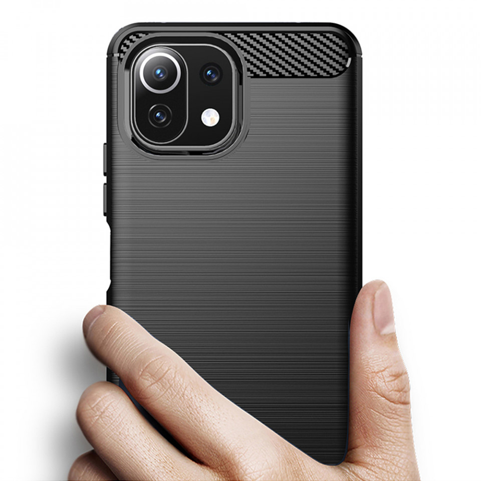 Husa Xiaomi Mi 11 Lite din silicon, Slim, cu textura Fibra Carbon - Negru - 1 | YEO