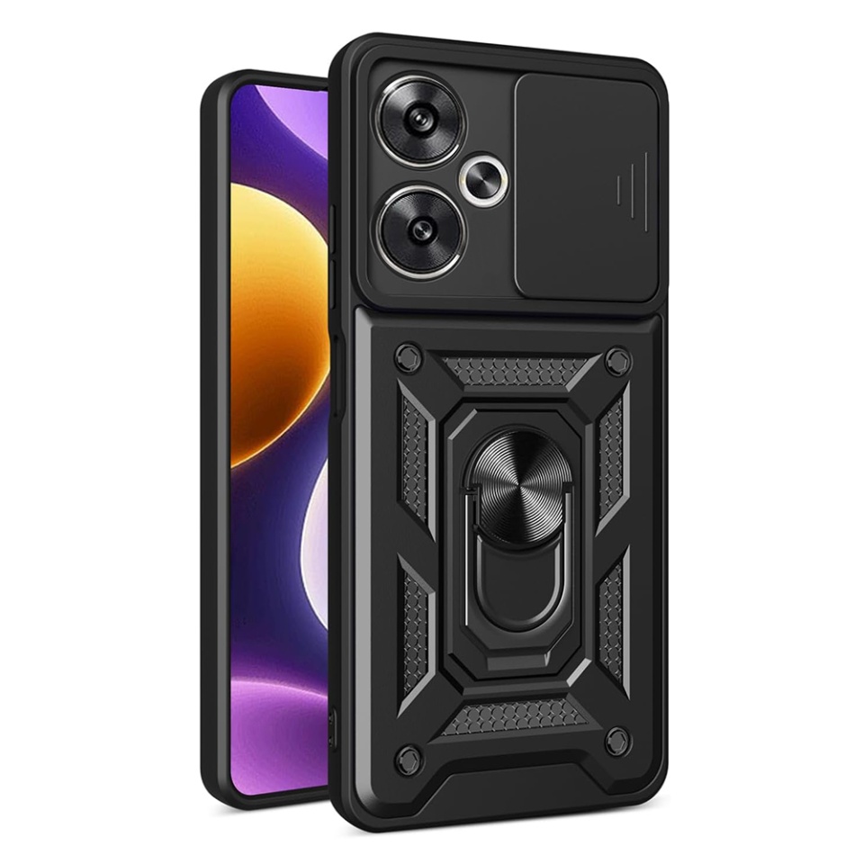 Husa Xiaomi Poco F6 cu inel magnetic si protectie camera Skyddar CamShield - Negru
