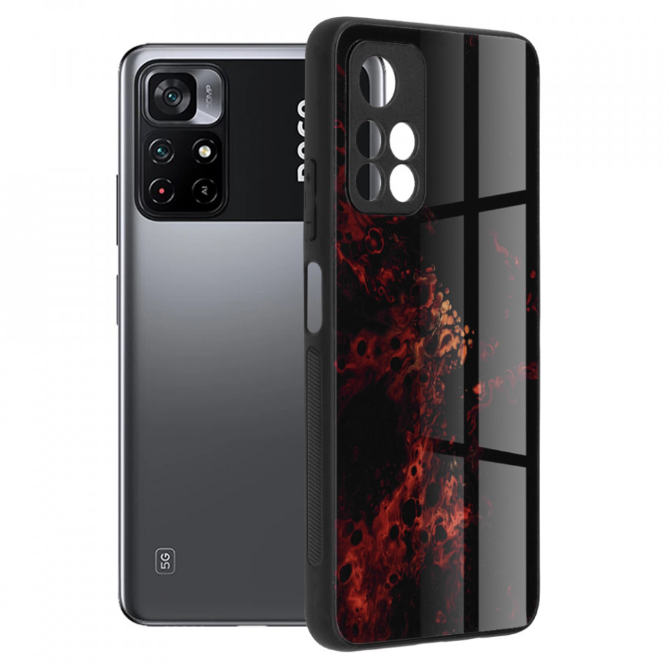 Husa Xiaomi Poco M4 Pro 5G cu sticla securizata, Techsuit Glaze - Red Nebula