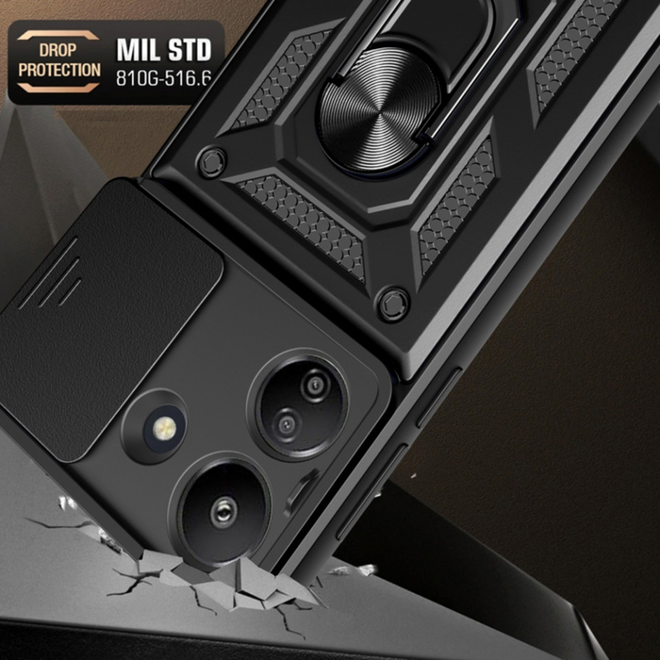 Husa Xiaomi Redmi 13C 5G / Poco M6 cu inel magnetic si protectie camera Skyddar CamShield - Negru - 3 | YEO