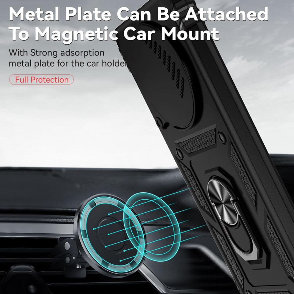 Husa Xiaomi Redmi A3 cu inel magnetic si protectie camera Skyddar CamShield - Negru - 1 | YEO