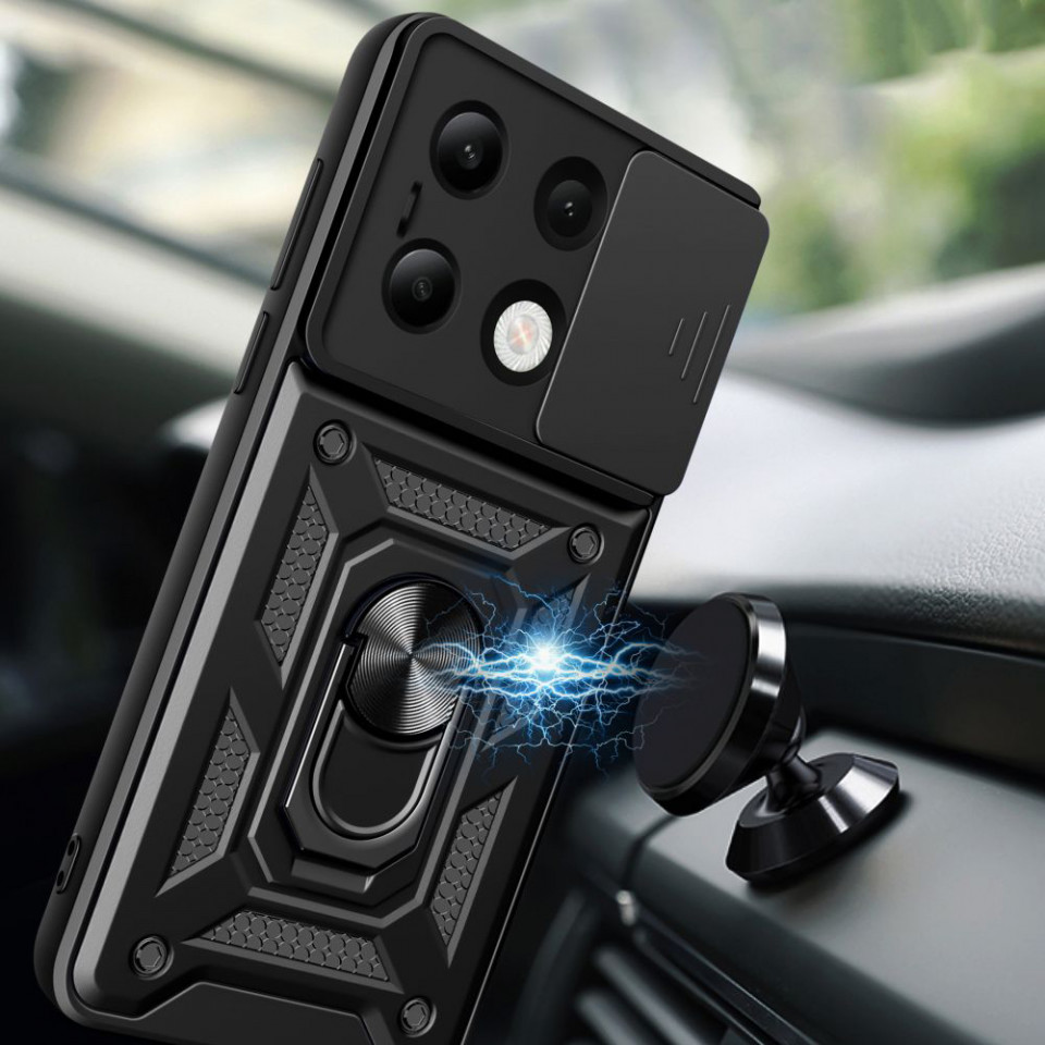 Husa Xiaomi Redmi Note 13 4G cu inel magnetic si protectie camera Skyddar CamShield - Negru - 2 | YEO