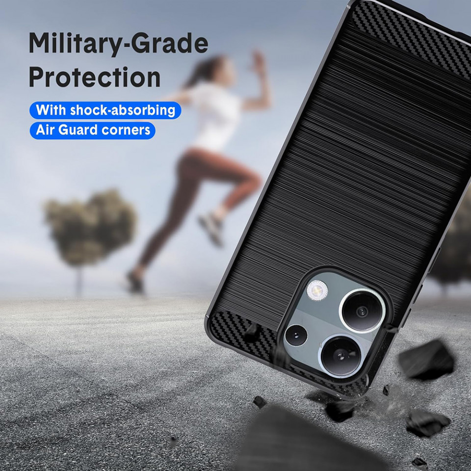 Husa Xiaomi Redmi Note 13 Pro 4G / Poco M6 Pro 4G din silicon, Slim, cu textură Fibra Carbon - Negru - 1 | YEO