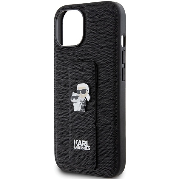 Huse pentru iPhone 15, Karl Lagerfeld, Saffiano Gripstand, Negru - 1 | YEO