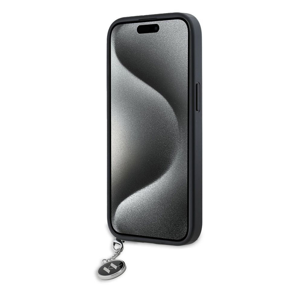 Huse pentru iPhone 15, Karl Lagerfeld, Saffiano Rhinestones&Charm, Negru - 5