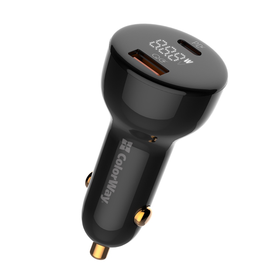 Încărcător Auto 100W, 1x Type-C, 1x USB-A, Super Fast Charge, afișaj LED, ColorWay CW-CHA044PD, Negru - 2 | YEO