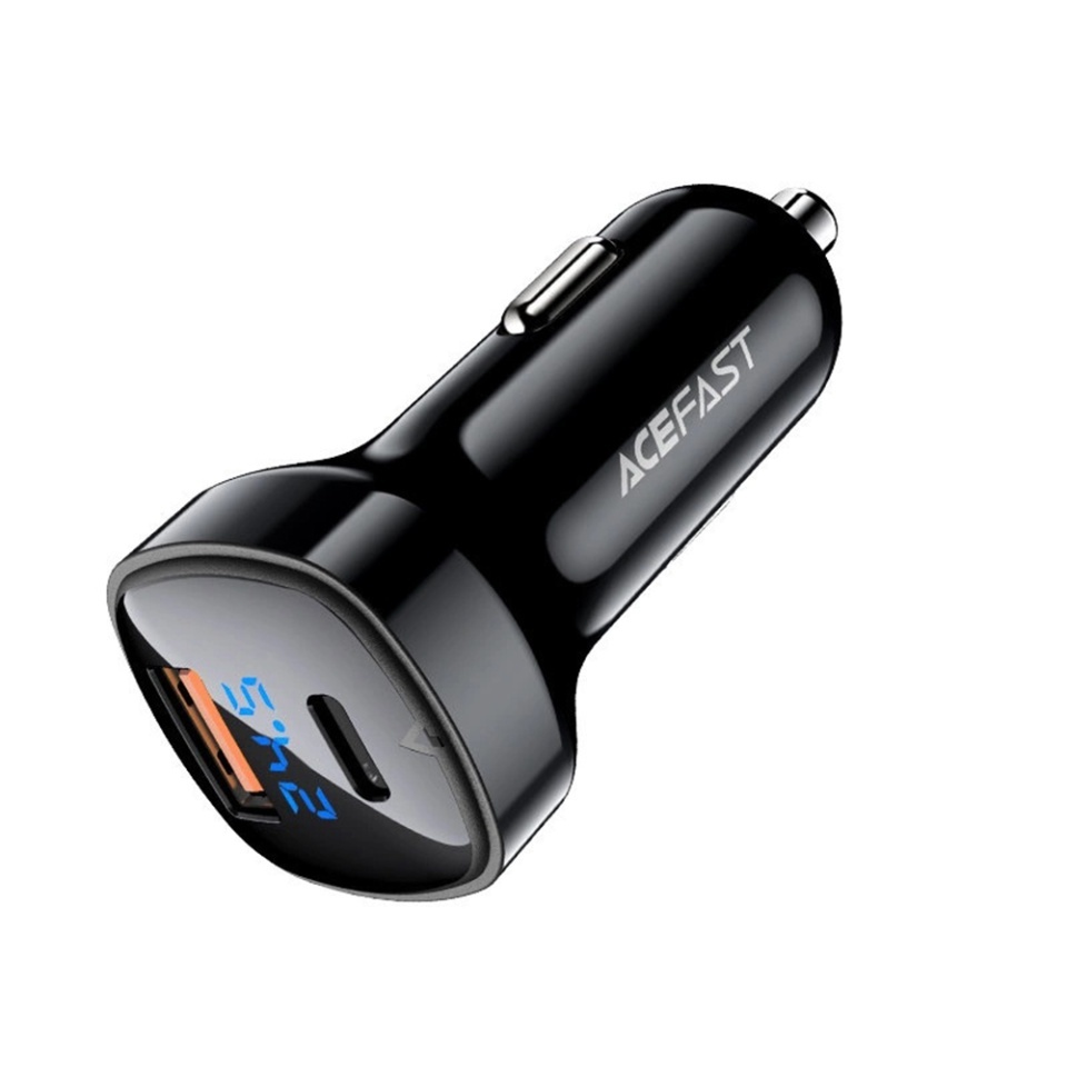 Incarcator Auto 66W, 1x USB + 1x Type-C, Fast Charging, Afisaj Digital, Design Compact, Acefast B4, Negru - 1 | YEO