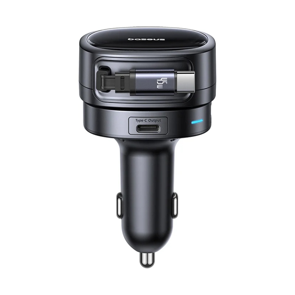 Incarcator Auto Cablu Retractabil 60W, 2x Type-C, 1x USB-A, Baseus PrimeTrip VR1, Negru