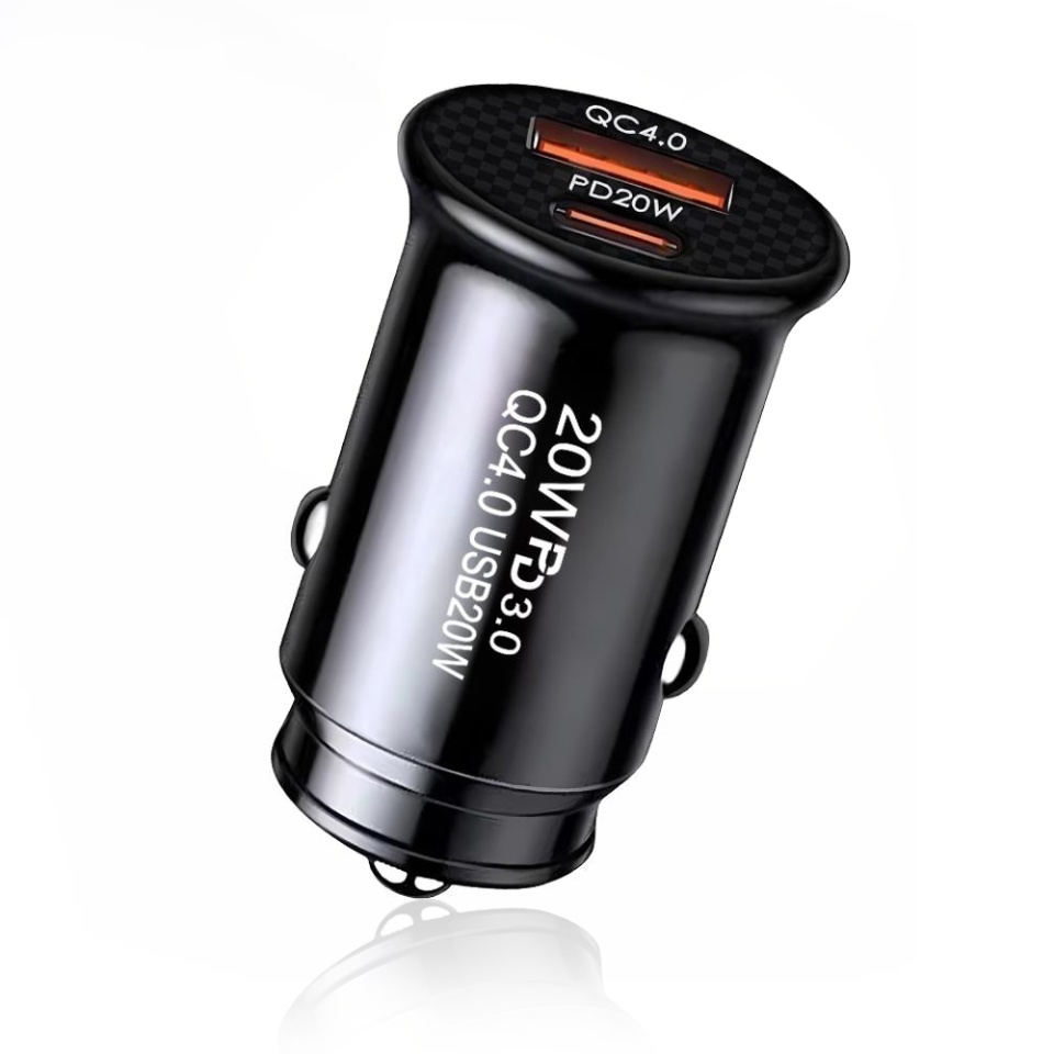 Incarcator Auto Fast Charge PD20W, QC 4.0, Type-C, USB, 2in1, Skyddar MiniFuseX, set cu sticker, Negru