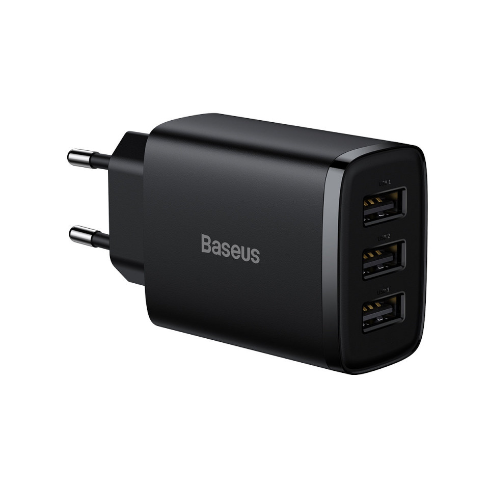 Incarcator de Priza 3xUSB, 17W, Baseus (CCXJ020101) - Negru