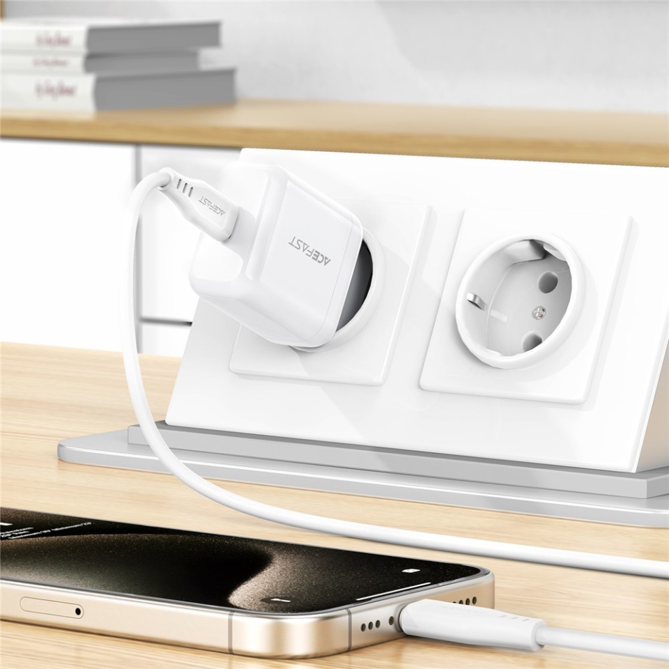 Incarcator Priza 20W, 1x Type-C, Tehnologie GaN, PD Fast Charging, Design Compact, Acefast A130, Alb - 3 | YEO
