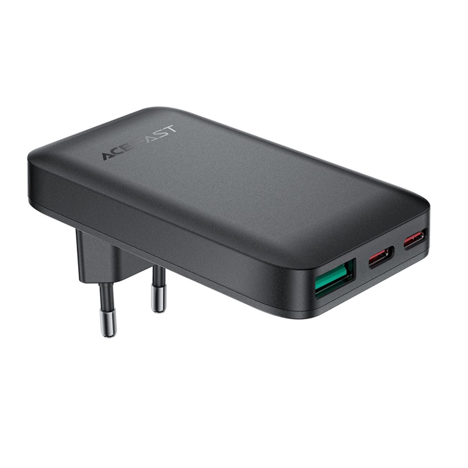 Incarcator Priza 65W, 2x Type-C + 1x USB, 3in1, Tehnologie GaN, PD Fast Charging, Acefast A100, Negru