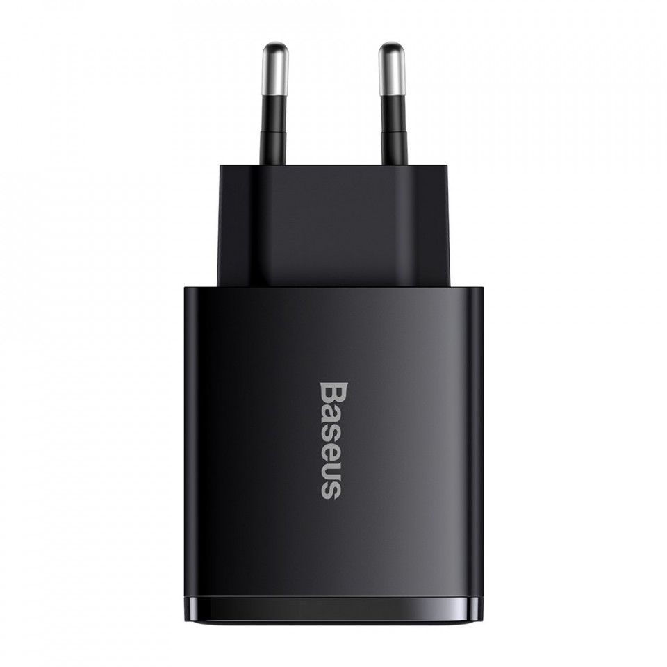 Incarcator priza Compact, USB-C, PD, 30W si 2x USB-A, QC 3A, Baseus (CCXJ-E01) - Negru