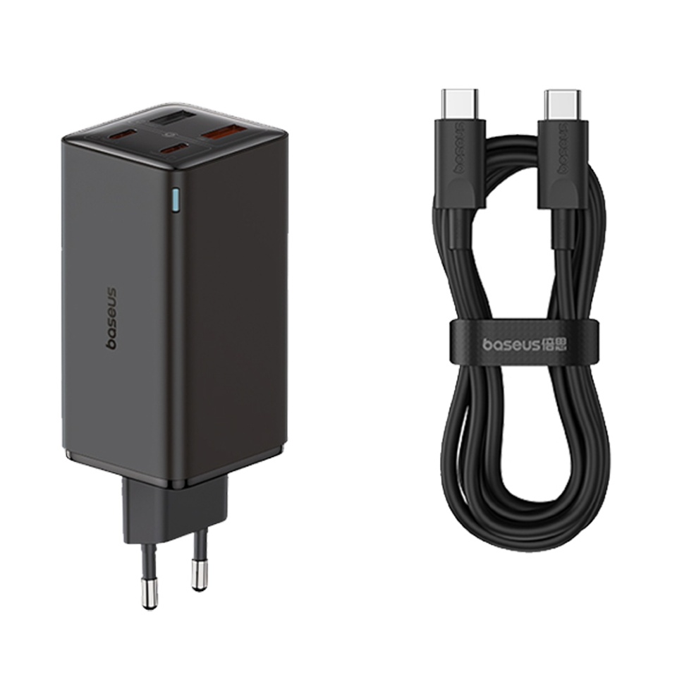 Incarcator Priza cu 4 porturi, Baseus,Type-C Cablu Inclus, 2x USB, 2x Type-C, 100W, 100W, 20V, 5A, 1m , GaN6 Pro, Negru