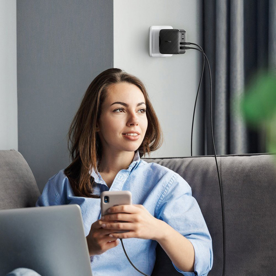 Incarcator Priza Fast Charge GaN x PD65W, 3x Type-C, USB - Ugreen (70774) - Black - 6