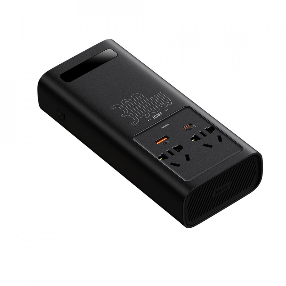 Invertor pentru Masina USB, Type-C, CN/EU, 220V, 300W + Cleme si Cablu 12V - Baseus (CGNB010101) - Black - 2 | YEO