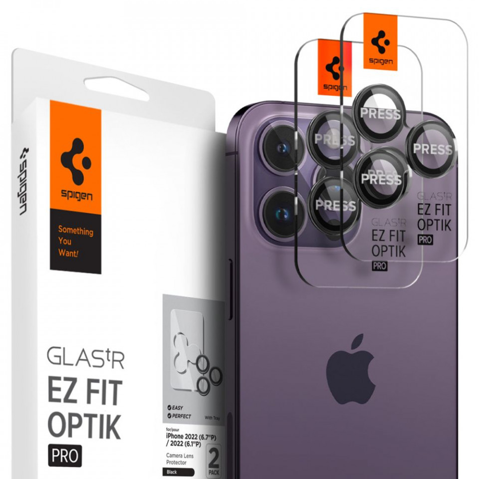 Pachet 2x Folie camera iPhone 14 Pro / 14 Pro Max Optik.TR Spigen - Negru
