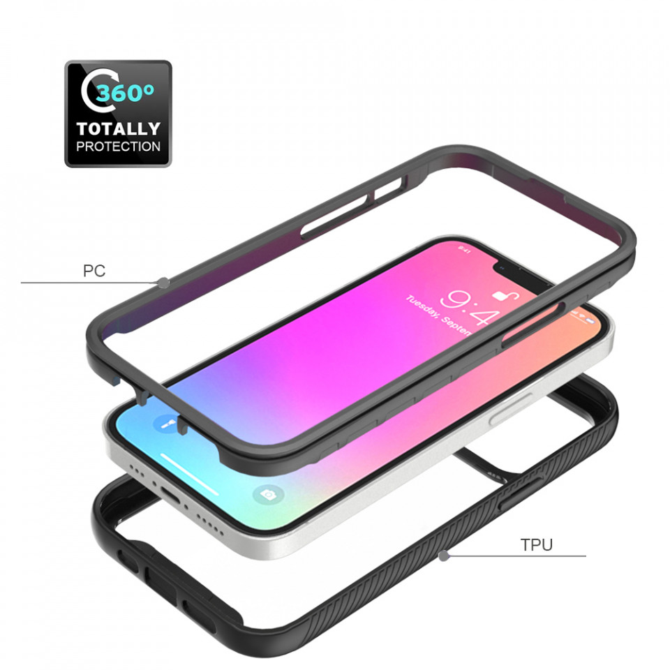 [Pachet 360°] Husa + Folie iPhone 13 Pro, Techsuit Defense - Negru - 1 | YEO