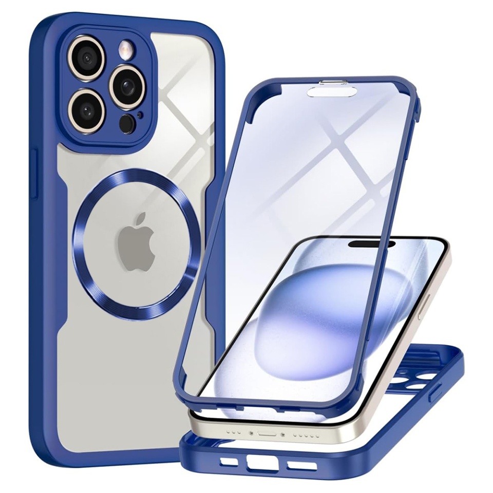 [Pachet 360°] Husa + Folie iPhone 14 Pro Max MagSafe, SKDR ColorShield 360° - Albastru