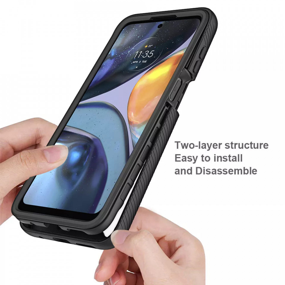 [Pachet 360°] Husa + Folie Motorola Moto E32, Techsuit Defense - Negru - 1 | YEO