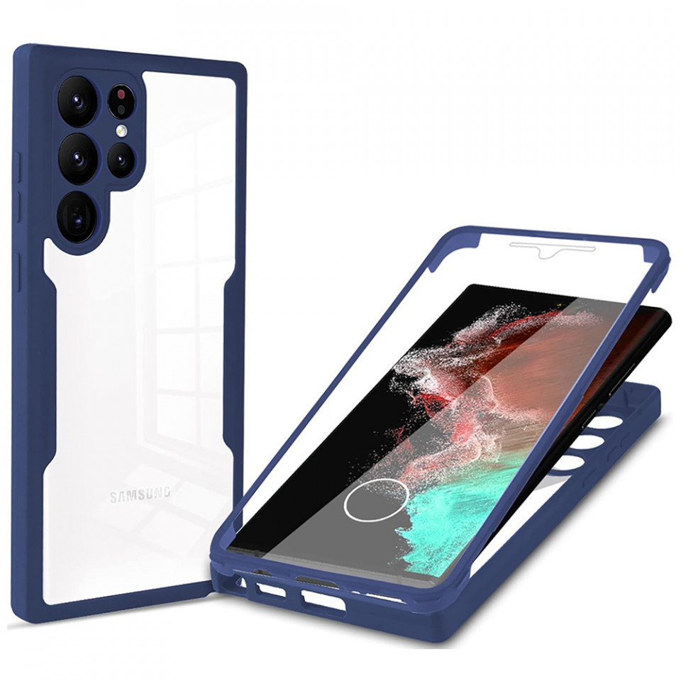 [Pachet 360°] Husa + Folie pentru Samsung Galaxy S23 Ultra, SKDR ColorShield 360° - Albastru