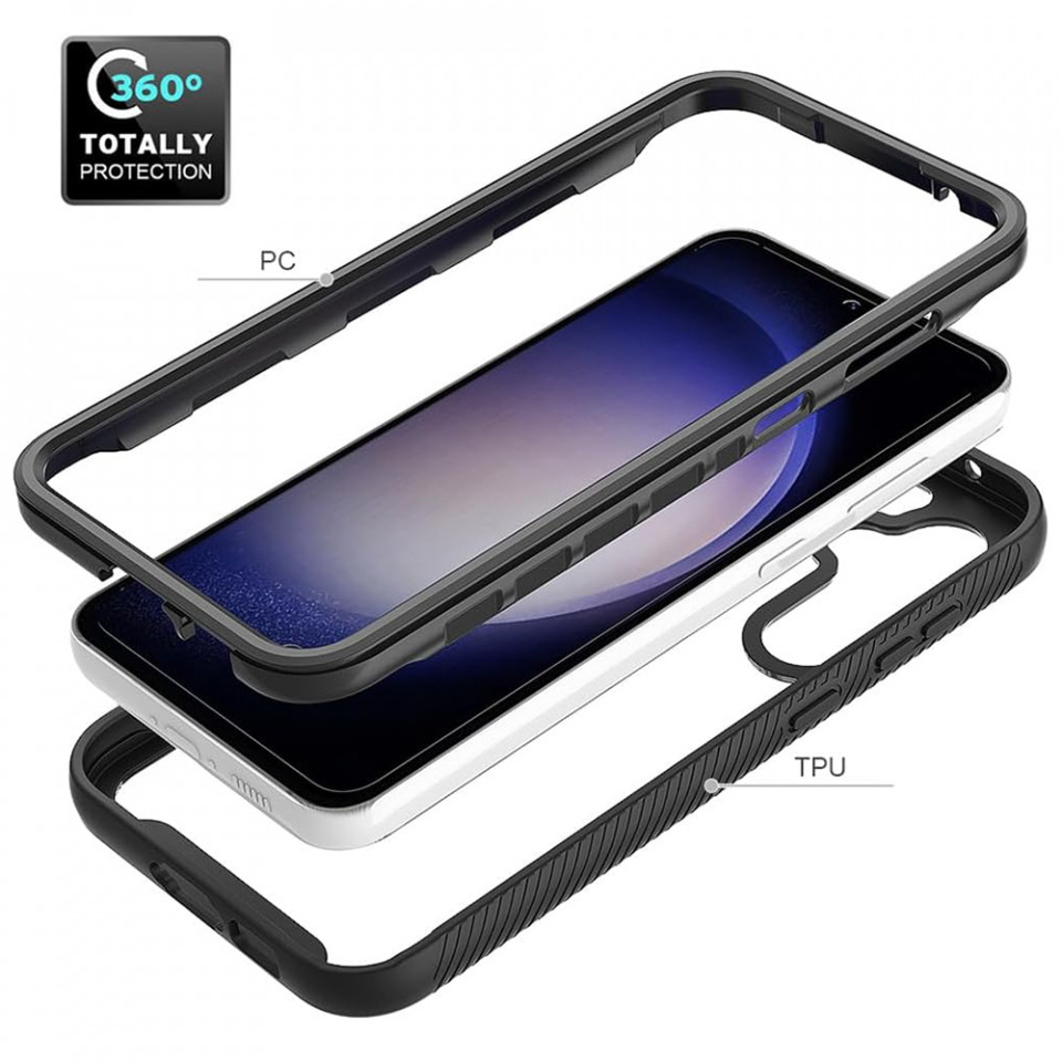 [Pachet 360°] Husa + Folie Samsung Galaxy S24 Plus, Techsuit Defense - Negru - 2 | YEO