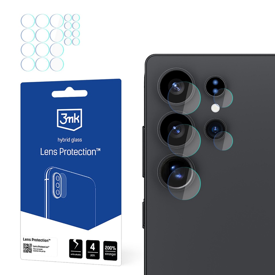 [Pachet 4x] Folie camera pentru Samsung Galaxy S25 Ultra, 3mk Lens Protection, Transparenta