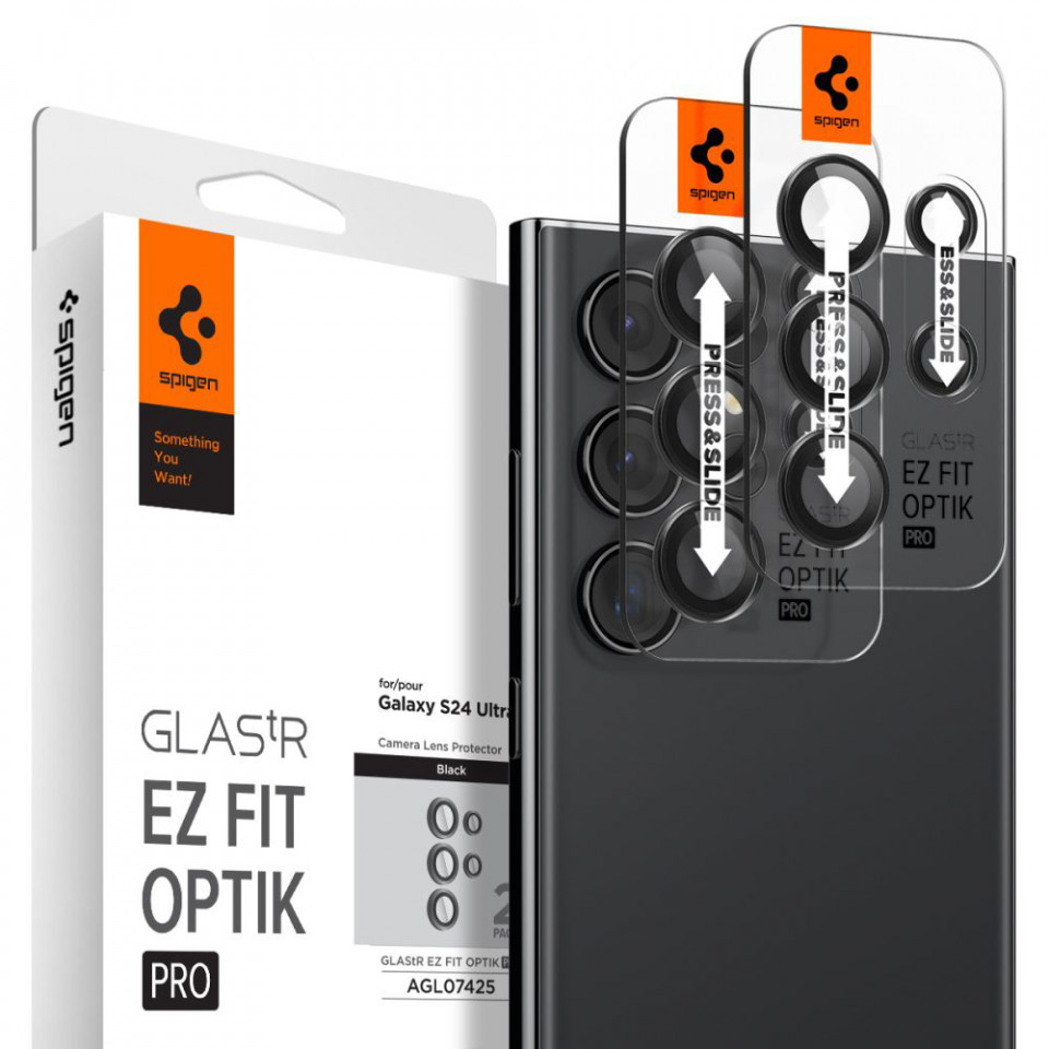 [Pachet x2] Foli Camera Samsung Galaxy S24 Ultra, Spigen Glas.tR Optik - Negru