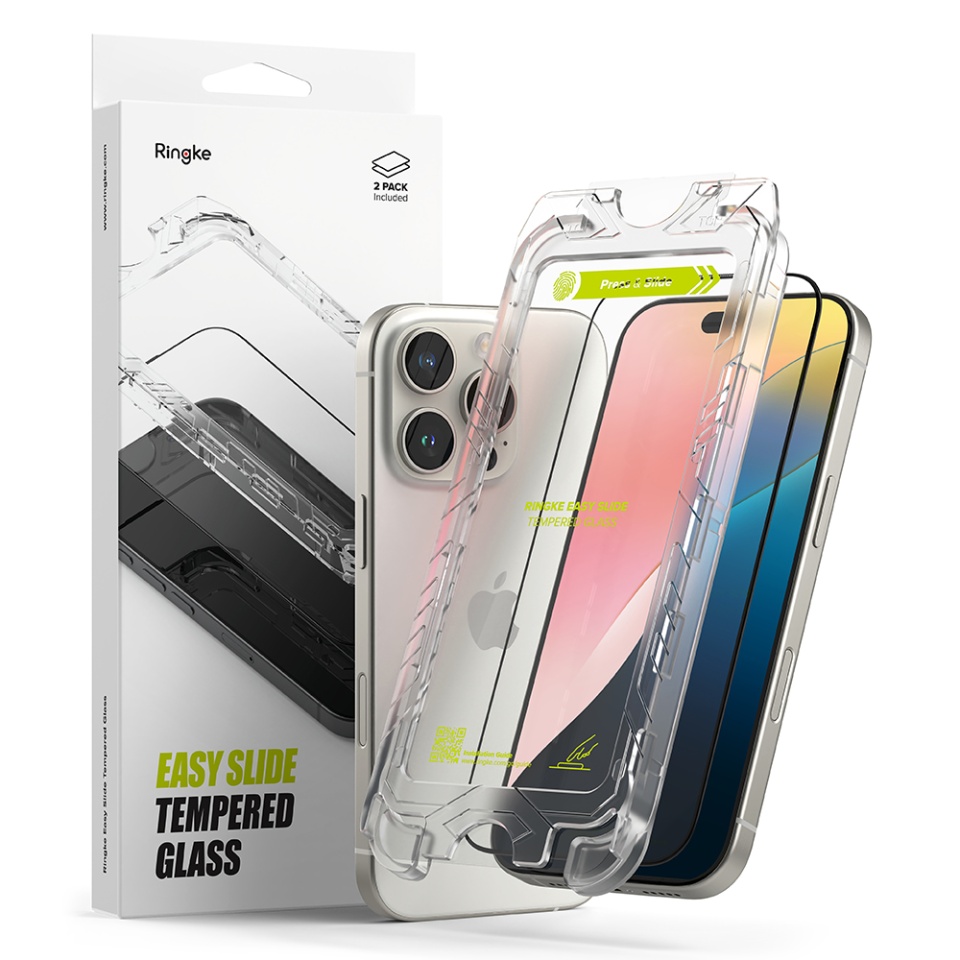 [Pachet x2] Folie sticla iPhone 16 Pro Max, Claritate si Protectie Maxima, Strat Oleofobic Anti-Amprenta, Ringke Easy Slide - Transparenta