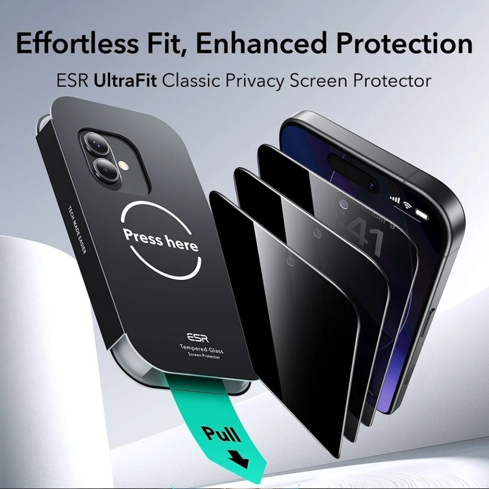 [Pachet x3] Folie sticla pentru iPhone 16 Pro / 17, ESR Tempered Glass UltraFit, Negru - 1 | YEO