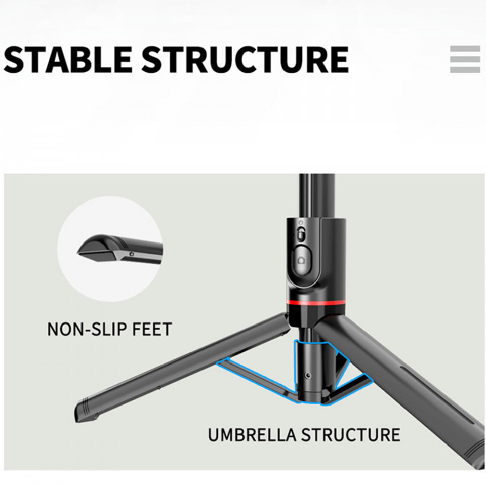 Selfie stick cu trepied si telecomanda Bluetooth, dimensiune 106cm, Skyddar Self - Negru - 3 | YEO