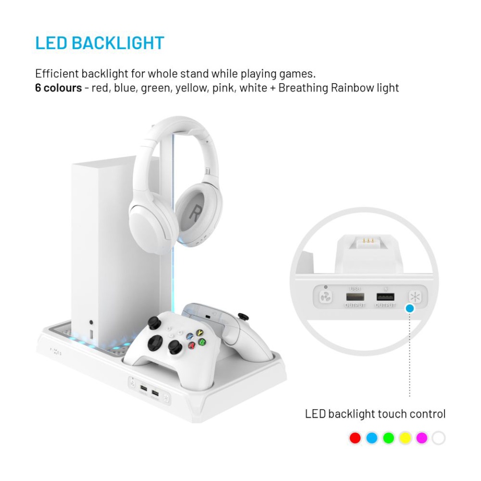 Stand Multifunctional Xbox FIXED FIXXB-MCS-BK, Suport Consola Series X/S, Incarcare 2 Controllere, 12 Jocuri, LED RGB, USB, [Culoare necunoscută] - 3 | YEO