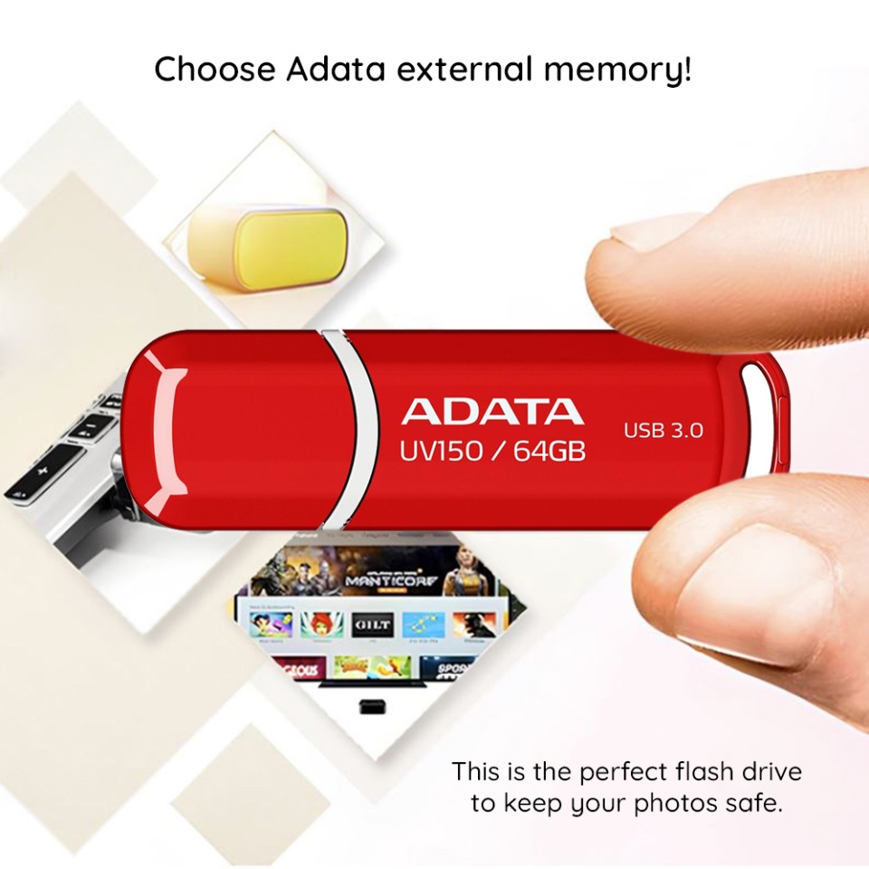 Stick USB ADATA AUV150-RRD, 32GB, USB 2.0, Carcasa Metalica, Rosu - 3 | YEO