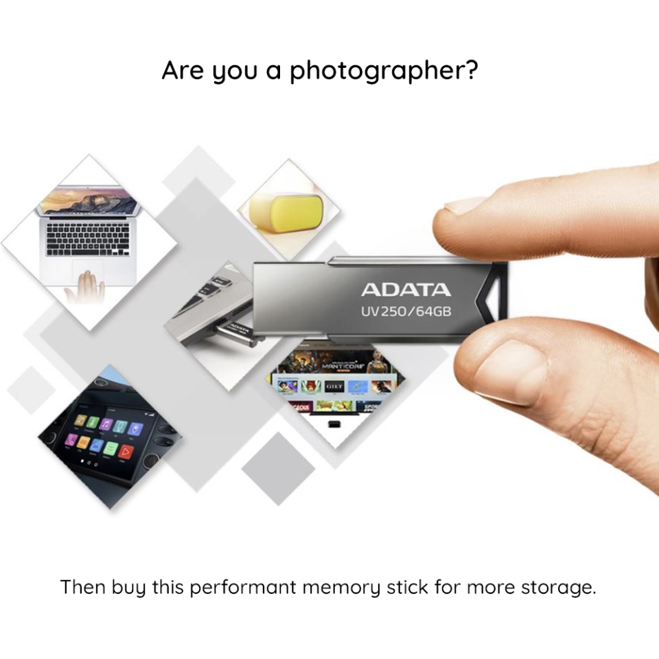 Stick USB ADATA UV250, 64G, USB 2.0, Design Metalic, Gri - 3 | YEO