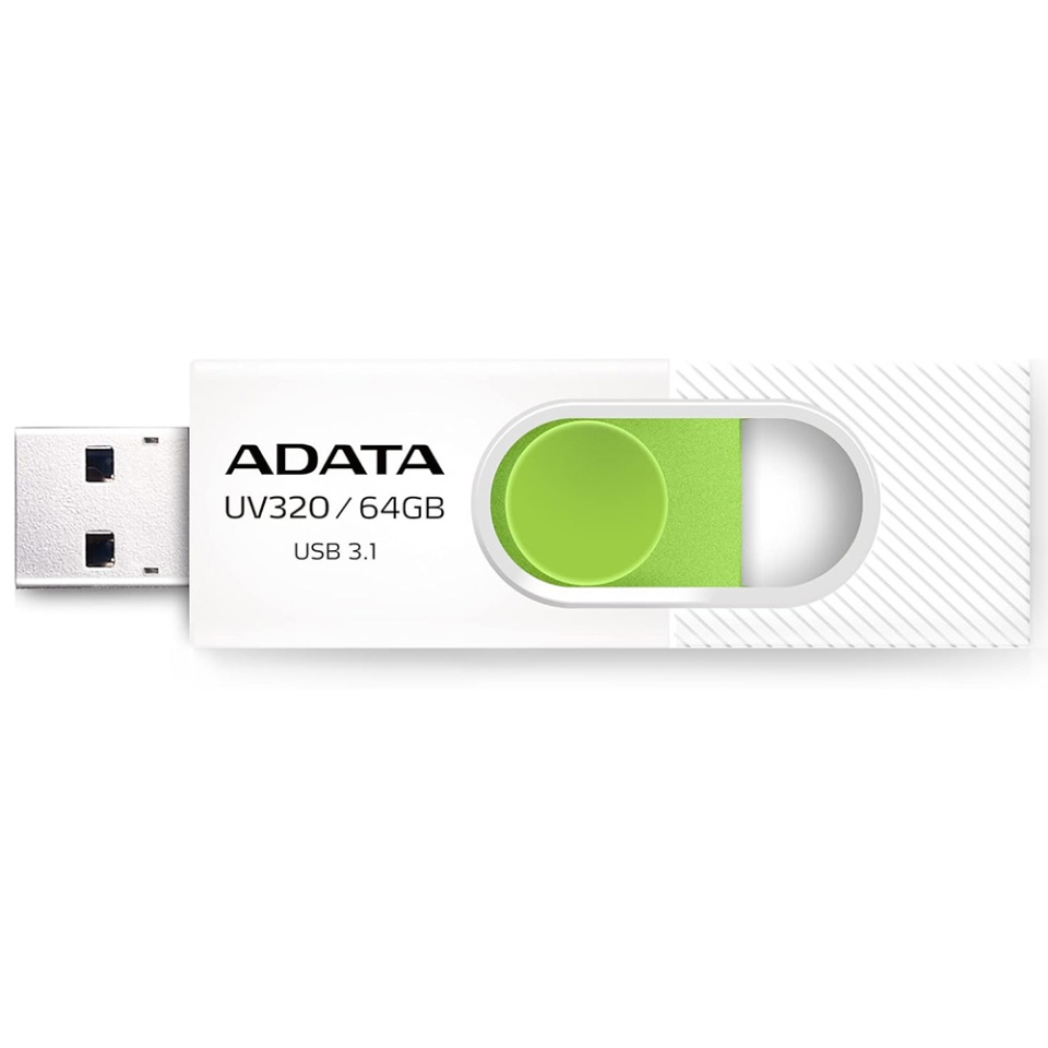 Stick USB ADATA UV320, 64G, USB 3.1, Design Glisant, Alb/Verde