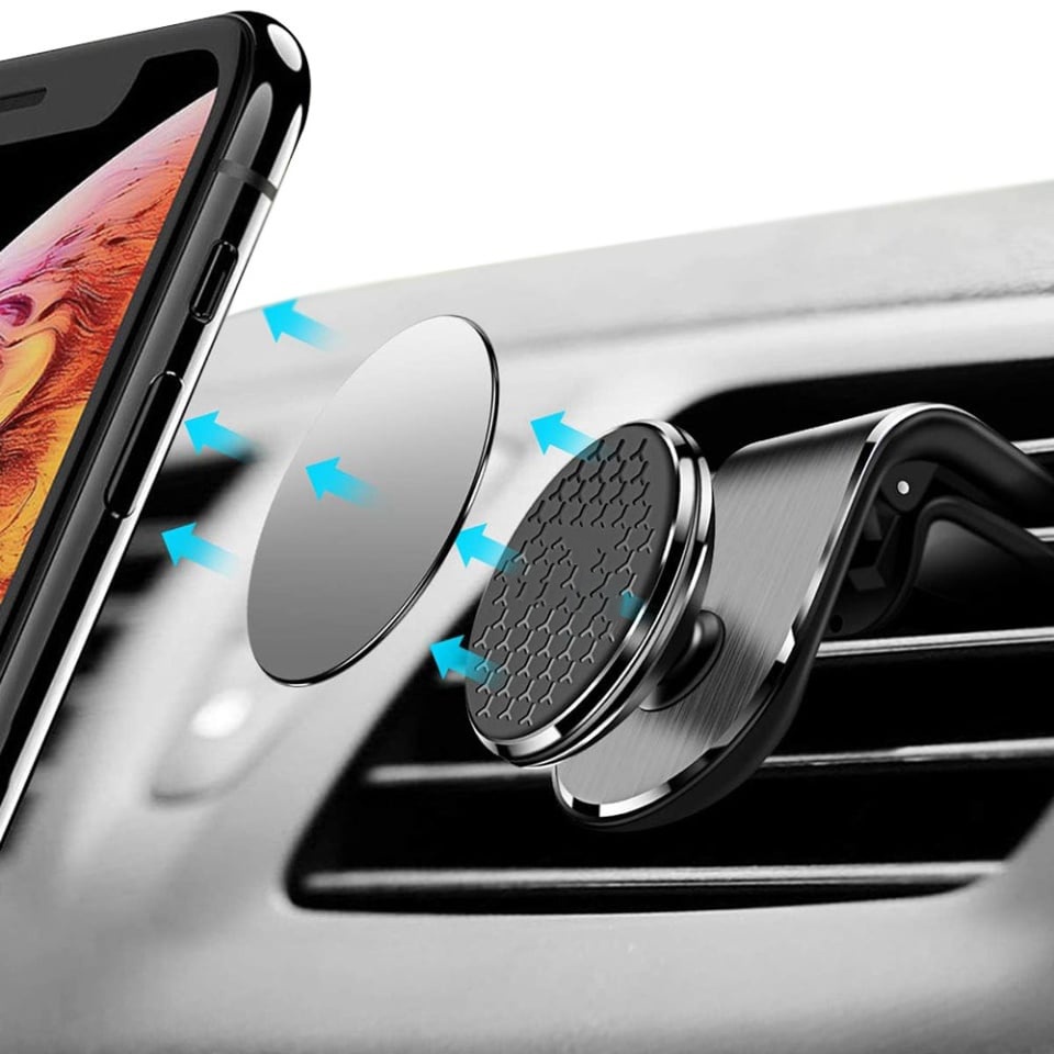 Suport Auto Grila Ventilatie Magnetic, Compatibilitate Universala, SKDR AirGrip (S8), Negru Argintiu, set cu sticker - 2 | YEO
