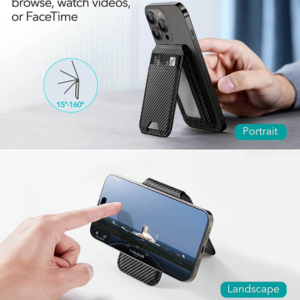 Suport portofel MagSafe, piele ecologica, pliabil, ESR - Black Sheepskin - 3 | YEO
