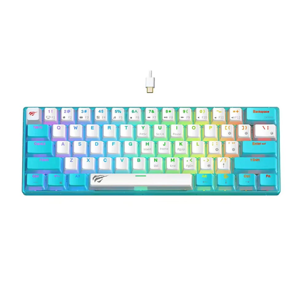 Tastatura Gaming Compacta, RGB, USB-C, 200mA, 1.8m, Havit KB903L, Albastru/ Alb