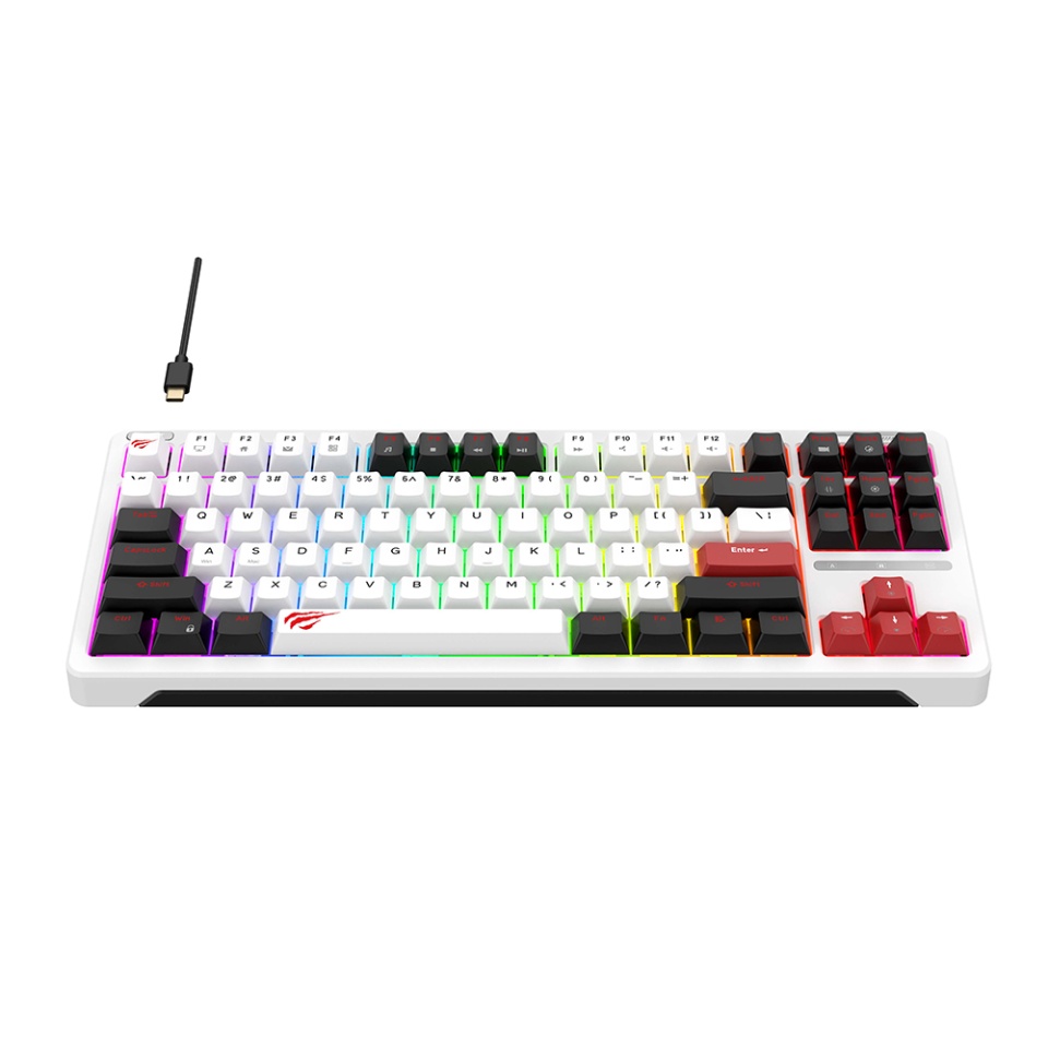 Tastatura gaming, TKL, RGB, USB-C, 200 mA, 1.8m, Havit KB902L, Negru/ Alb/ Rosu - 2 | YEO