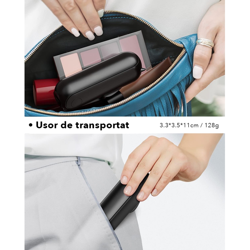 Ventilator Ultra Portabil 3 in 1, De Mână, De Birou, De Gât, 3 Trepte Viteza, Pliabil cu baterie Portabila 2000mAh, Autonomie 20h, SKDR AirMini - Negru - 1 | YEO