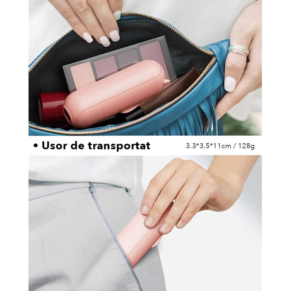 Ventilator Ultra Portabil 3 in 1, De Mână, De Birou, De Gât, 3 Trepte Viteza, Pliabil cu baterie Portabila 2000mAh, Autonomie 20h, SKDR AirMini - Roz - 1 | YEO